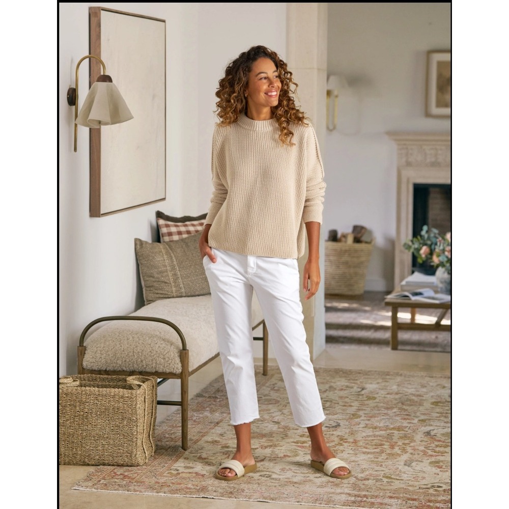 Frank & Eileen Wicklow Italian Chino Pants 8 White Straight Leg Crop Raw Hem